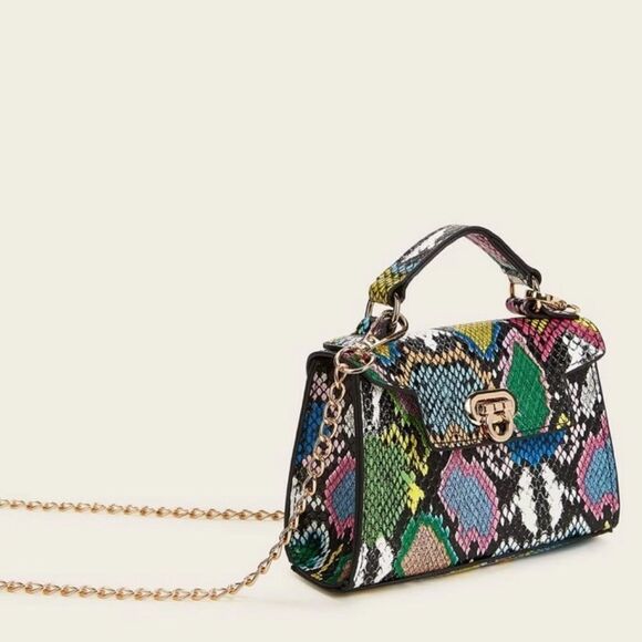 Colorful Snakeskin Top Handle Bag | Multicolor Mini Satchel Purse - Picture 7 of 8
